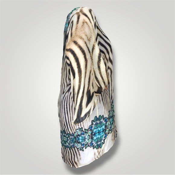 Roberto Cavalli Zebra Print Kaftan with Teal Accents - Picture 6 of 8